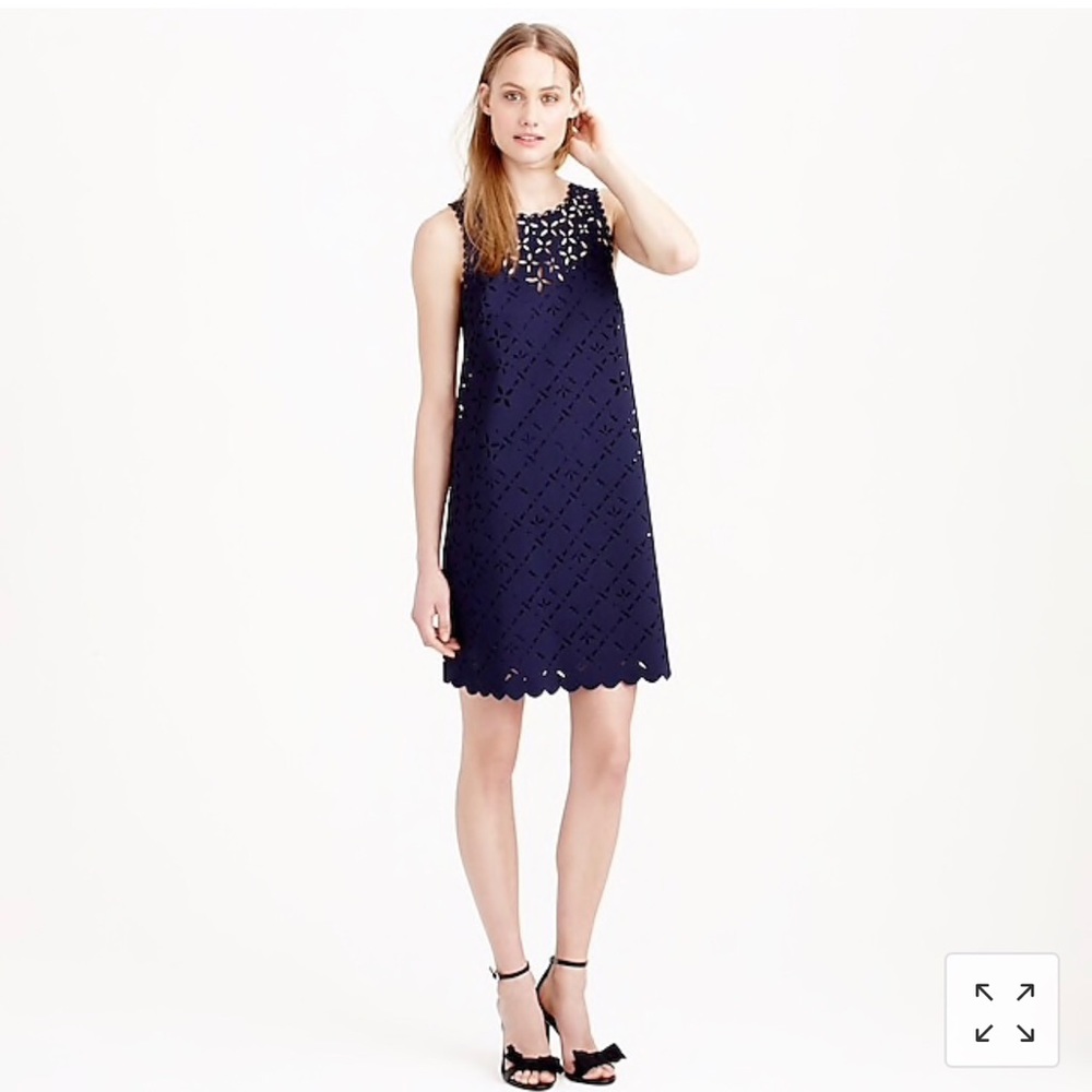 J. Crew laser-cut floral shift dress, navy, size 4